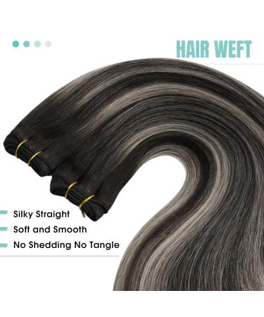 Youngsee 50cm Real Hair Extensions - Silver & #1B/1B Remy Human Hair Weave 100g Double Pulling Weave for Luxe Styling - Buy Online on GoSupps.com