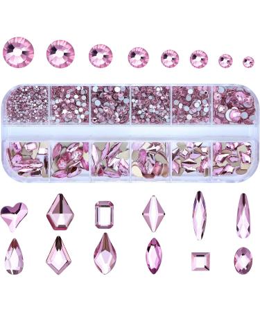 Dowarm Flatback Glass Crystal Rhinestones for Nails Multi 3D Shapes Crystals Nail Art Rhinestone Set (Light Pink) - Buy Online on GoSupps.com
