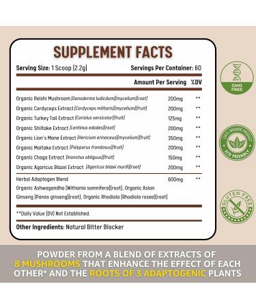 healblend Mushrooms Extract Supplement Blend - Lions Mane Cordyceps Agaricus Turkey Tail Reishi Chaga Shiitake Maitake Plus Adaptogen Complex 1 - Buy Online on GoSupps.com