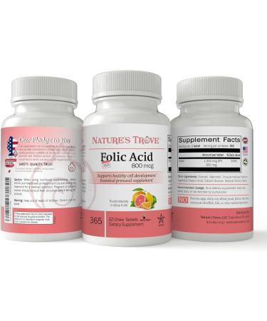 Nature's Trove Folic Acid 800 mcg (B9 Vitamin) 365 EZ Chew Tablets Cherry Flavor - Buy Online on GoSupps.com
