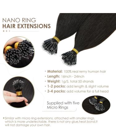 22inch Nano Ring Tip Hair Extensions Pre Bonded 100% Real Hair Extensions 1g/s CoLd Fusion Hair Extensions #1B Natural Black - Buy Online on GoSupps.com