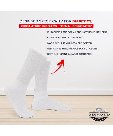 Diamond Star Diabetic Socks for Men & Women - Non-Binding Doctor Approved Crew Socks - White, 12 Pairs (Size 9-11) - Buy Online on GoSupps.com