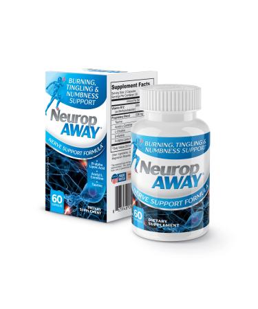 NeuropAWAY Nerve Support, Clinically Proven Patented Formula for Nerve Discomfort, Burning, Tingling, & Numbness in Fingers, Hands, Toes & Feet, 60 Daily Capsules 60 Count (Pack of 1)