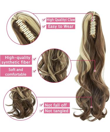 FXYTK Curly Brown Mix Bleach Blonde Ponytail Hair Extension 18 Inch - Claw Clip On Pony Tail Hair Piece - Buy Online on GoSupps.com