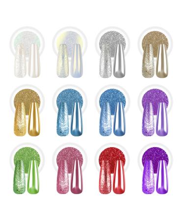 BISHENGYF 12 Jars Metallic Chrome Nail Powder Newbie Friendly Pearl Chrome Nail Powder Mirror Effect Nail Powder with 12 Pcs Eyeshadow Sticks(1g/Jar) B- 12pcs chrome nail powder - Buy Online on GoSupps.com