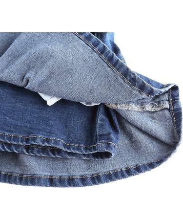 Girls Women High Waisted Pleated Skater Skirt with Lining Shorts - Dark Blue Denim Medium - Buy Online on GoSupps.com