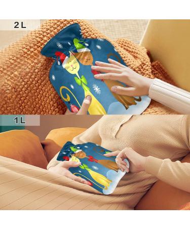 Cartoon Christmas Cats Hot Water Bottle | Soft Fleece Cover | 2L Warm Compress for Pain Relief - Buy Online on GoSupps.com