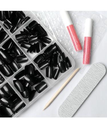 LoveOurHome 360pc Black Acrylic Square Press On Nails - Short Full Cover Fake Nails with Glue Adhesive Tabs for Women & Girls - Buy Online on GoSupps.com