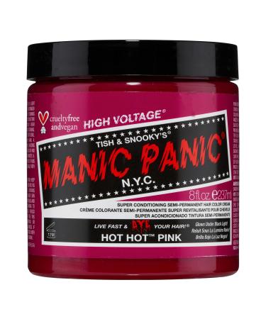 Manic Panic Hot Hot Pink Hair Dye   Classic High Voltage - Semi Permanent Hair Color - Medium Pink Shade - Glows in Blacklight   For Dark & Light Hair - Vegan  PPD & Ammonia Free - For Coloring Hair 8oz Hot Hot Pink 8 Fl...