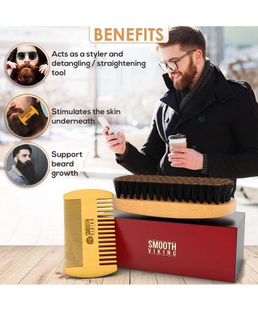Natural Boar Bristle Beard Brush and Comb Set for Men - Facial Hair Care Gift - Mustache Grooming Tools - Buy Online on GoSupps.com