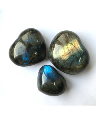 Aura Labradorite HeartCarving Crystal Stone for Decoration NaturalReiki Decoration dingchi Stone Mineral Specimen (Size : 50-60mm)