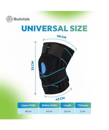 BODIVITALS Adjustable Knee Brace for Men & Women | Knee Compression Sleeve for Pain Relief | Side Stabilizers for Weightlifting | Universal Blue Support - Buy Online on GoSupps.com