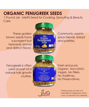 Jiva Organics Organic Fenugreek Seeds - 1 lb Jar for Cooking, Sprouting & Beauty Care - Buy Online on GoSupps.com