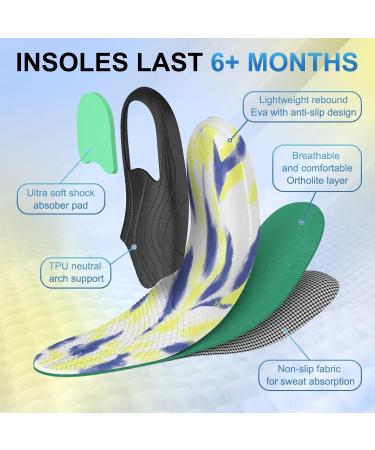 Arch Support Shoe Insoles for Men & Women | Plantar Fasciitis Relief | Colorful Insoles for Flat Feet & Heel Pain - Size M (Men 7-7.5/Women 8-9 - Buy Online on GoSupps.com