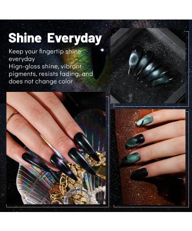 Aokitec 8ML*2 9D Cat Eye Gel Nail Polish Kits With Black Gel Polish And Magnetic Galaxy Glitter Holographic Shimmer Magic UV LED Soak Off Gel For Nail Art (Green & Purple) Green & Violet - Buy Online on GoSupps.com
