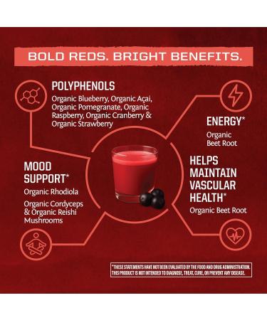 Organic Super Reds Powder 11 Superfoods with Beet Root Berries Reishi & Cordyceps Natural Energy Circulation & Immune Support USDA Organic Vegan Non-GMO Gluten-Free Superfood Drink 28 Servings - Buy Online on GoSupps.com
