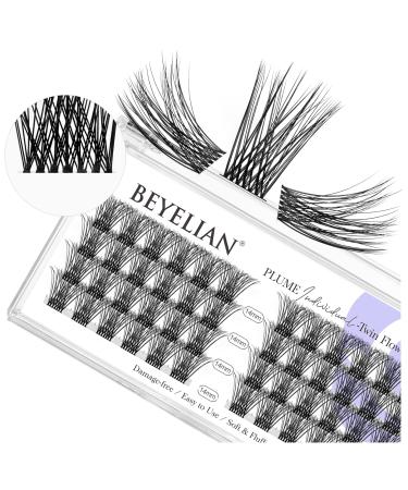 Beyelian single eyelashes C curl cluster eyelashes cluster lashes 48 PCs 0.07mm 14mm DIY eyelashes Extensions individual lashes at home super thin transparent band (twin flowers) 48 pieces (1 Pack) C-clear-14mm twin flowers
