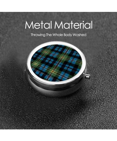 Blue and Green Scottish Tartan Round Pill Box | 3-Compartment Mini Pill Organizer | Portable Travel Medicine Holder - Buy Online on GoSupps.com