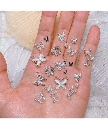 90 PCS 3D Butterfly Nail Rhinestones Charms - Silver Metal Acrylic Nail Art Gems Set - Buy Online on GoSupps.com