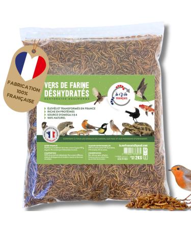 Dried Mealworms Raised in France Rich in Protein 55% - Treat for Birds Fish Hedgehogs Reptiles Rodents