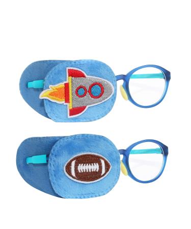 Astropic 2Pcs Eye Patches for Kids Glasses to Cover Either Eye (Rocket & Football) Either Eye Football & Rocket