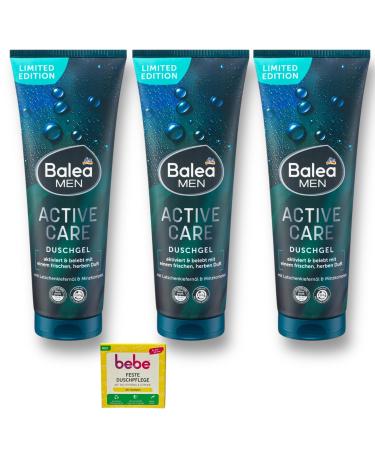 3 x Balea MEN Active Care shower gel for men + 1 x Bebe solid shower care 3 x 250 ml