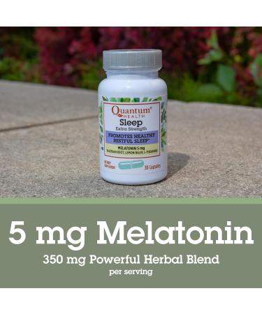 Quantum Health Extra Strength Sleep Melatonin 5mg Healthy Restful Sleep Support with Relaxing Valerian Root & L Theanine Daily Mind & Body Well Being for Women & Men - 30 Capsules - Buy Online on GoSupps.com