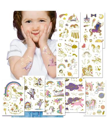 Ooopsiun Glitter Unicorn Temporary Tattoos for Girls - 9 Sheets, Gold Unicorn Birthday Party Supplies Decorations for Kids - Fake Tattoos Stickers - Buy Online on GoSupps.com