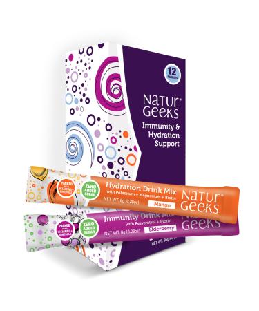 Vegan Electrolytes Powder - Immunity & Hydration in 1 - Sugar & Dairy Free for 2 Flavor Variety Pack Drink Mix with Vitamins Magnesium & More (Elderberry & Mango 12 Pack)