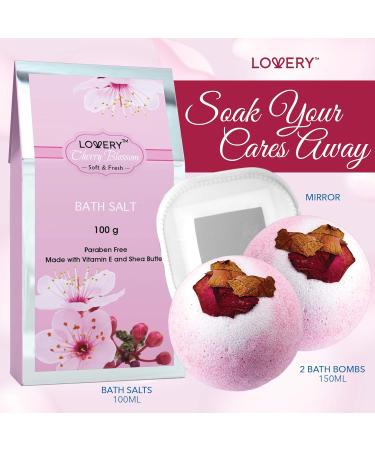 Cherry Blossom Spa Gift Basket Set for Women - Luxury Bath and Body Set with Lotions, Bath Bombs, Mirror, Travel Bag - Perfect Christmas Gift - Buy Online on GoSupps.com