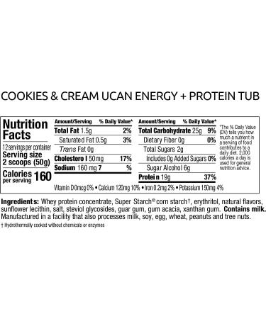 UCAN Energy + Whey Protein Powder - Cookies & Cream - 19g Whey Protein - Energy Boost - Keto Friendly - Gluten-Free - 12 Servings - Buy Online on GoSupps.com