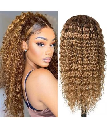 Ombre Lace Front Wig Human Hair Honey Blonde Curly Lace Front Wigs for Black Women 4x4 Deep Wave Wig Human Hair Glueless Transparent Lace Closure Wig 180% Density 4/30 Colored Deep Curly Wig 18 inch 18 Inch 4x4 Ombre Cur...
