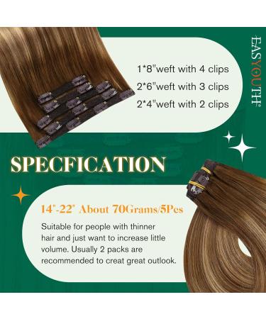 Easyouth Clip-In Hair Extensions - Real Remy Balayage 22-inch Medium Brown & Honey Blonde Mix | 5PCs 70g - Buy Online on GoSupps.com