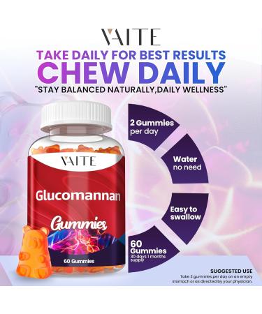 Glucomannan Gummies 2000mg Amorphophallus Konjac Root Extract Plant-Based Daily Fiber Support Vegan Soluble Fiber Supplement Gluten-Free Soy-Free 60 Gummies Easy to Chew - Buy Online on GoSupps.com