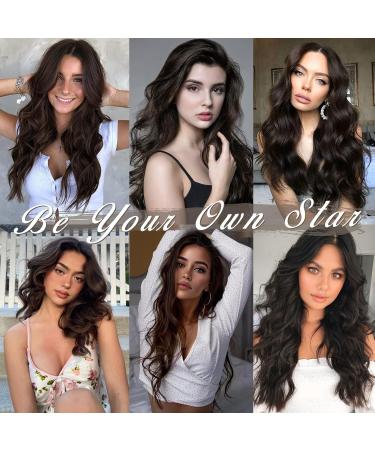 BARSDAR 5 PCs Long Wavy Clip In Hair Extensions - Thick Natural Synthetic Hair for Women & Girls - 45 cm Dark Chocolate Brown - Buy Online on GoSupps.com