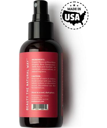 Eve Hansen Organic Rose Water Spray | 4 oz Moroccan Rosewater Face Toner & Makeup Setting Spray | Refreshing & Soothing Mist for Face, Neck, and Hair | Cruelty-Free & Alcohol-Free - Buy Online on GoSupps.com