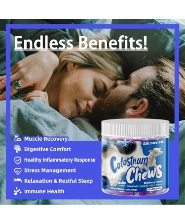 Bovine Colostrum Chews Supplement with probiotics for Gut Health Bloating Immune Support Skin Hair Growth and Beauty - Blueberry Flavor (60 Servings) - Buy Online on GoSupps.com