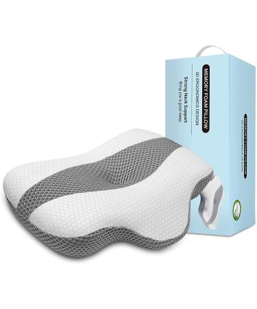 Gilally Cervical Memory Foam Pillow for Neck and Shoulder Pain Relief - Ergonomic Contour Pillow for Side Sleepers - White/Grey - Buy Online on GoSupps.com