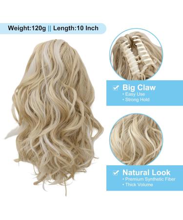 10 Inch Short Ponytail Extension Claw Clip in Ponytail Hair Extensions Curly Wavy Ponytail Extensions Synthetic Hairpieces for Women - Ash Blonde with Highlights 10 Inch Ash Blonde with Highlights - Buy Online on GoSupps.com