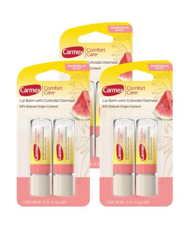 Carmex Comfort Care Lip Balm Stick with Colloidal Oatmeal in Watermelon Blast - 0.15 OZ, 2 Count (Pack of 3)