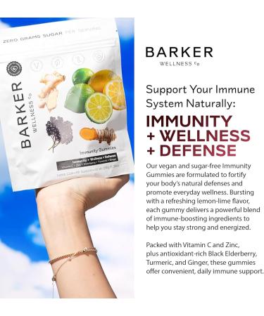 Barker Wellness Immunity Gummies with Vitamin C Zinc Elderberry Turmeric & Ginger for Daily Immune Support | Vegan Sugar-Free Lemon-Lime Flavor | Seasonal Wellness Essentials 60 Count - Buy Online on GoSupps.com
