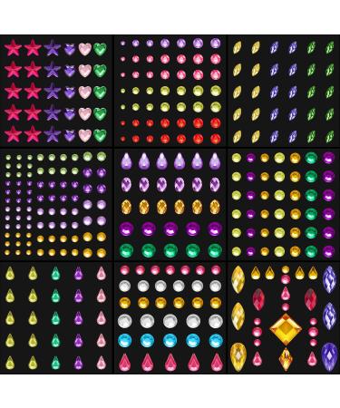 9 Sheets Eye Body Face Gems Jewels Rhinestone Stickers Self Adhesive Crystal Rainbow Makeup Diamonds Face Stick Gems for Women Festival Accessory and Nail Art Decorations (Carnival Style)