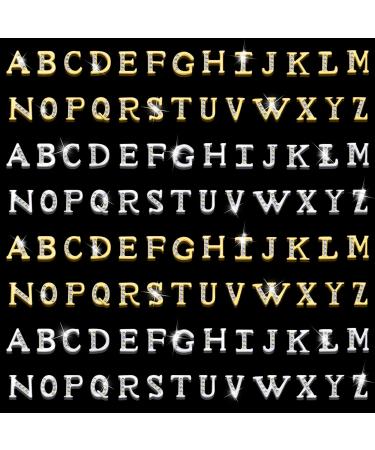 104Pcs Rhinetone Letters Nail Studs, Kalolary Gold Silver 3D Capital Rhinetone Nail Letter English Alphabet Stud Charm DIY Manicure Nails Jewelry Making Crafts Decoration for Women Girls Letter-104pcs