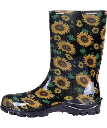 Asgard Women's Mid Calf Rain Boots - Sunflowers Black | Waterproof Rubber Garden Shoes - Buy Online on GoSupps.com