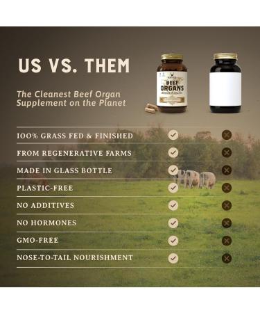 HEART & SOIL 100% Grass Fed & Finished Beef Organs from Regenerative Cattle with Liver Heart Kidney Pancreas & Spleen 3000mg Beef Organ Supplement for Women & Men Glass Bottle 180 Capsules - Buy Online on GoSupps.com