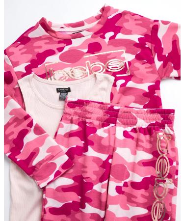 bebe Girls' Pink Camo Jogger Set - Active Fleece Pullover Sweatshirt, Sweatpants & Tank Top (Size 10/12) - Buy Online on GoSupps.com