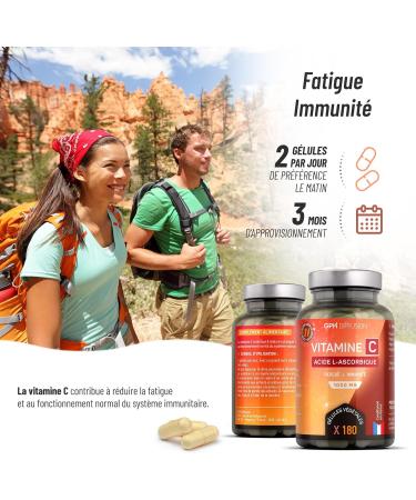 Vitamine C 1000mg - 180 g lules v g tales - Acide L-Ascorbique - Fatigue D fense Naturel Syst me Nerveux - Buy Online on GoSupps.com