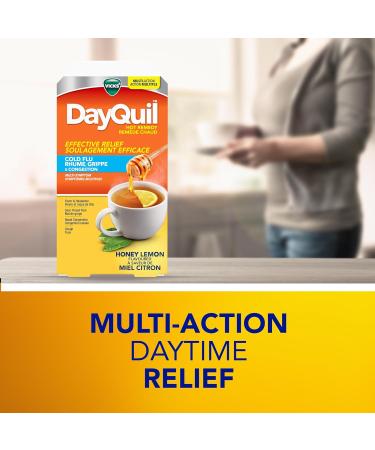 DayQuil Hot Remedy Cold Flu & Congestion Medicine Daytime Non-Drowsy Relief for Fever & Headache Sore Throat Pain Nasal Congestion Cough Multi-Action Honey Lemon Flavoured 8 Powder Packets - Buy Online on GoSupps.com