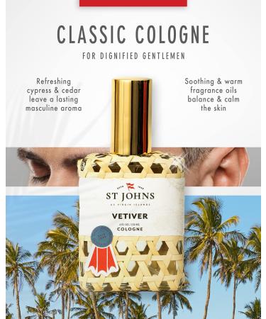 St. John Classic Vetiver Cologne | New Virgin Islands Inspired Fresh Cologne Scent | Sophisticated Cologne Fragrance for Men (4 oz Spray) Vetiver 4 Fl Oz (Pack of 1) - Buy Online on GoSupps.com