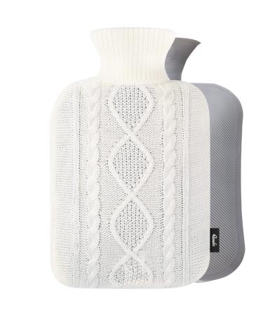 Hot Water Bottle with Cover - Premium Soft Knitted Cover - 1.8l Large Capacity - Hot Water Bag for Pain Relief Neck and Shoulders Back & Cosy Nights - Great Gift for Women (Off-White) Off White